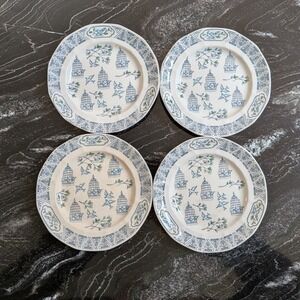 Adams Khayyam Real English Ironstone Birdcage Sm Plates Set/4 Blue Green Vintage